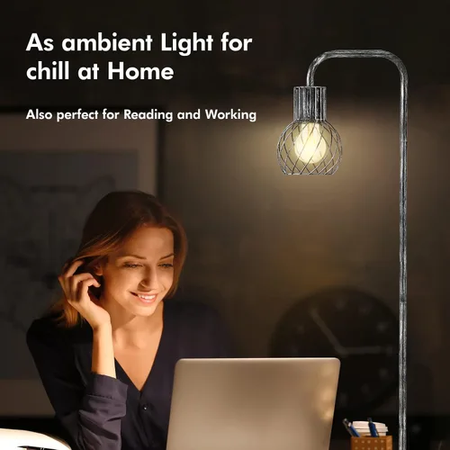 Miniatura 3 de Lámpara de pie industrial, lámpara de pie plateada antigua moderna con bombilla LED de 6 W, interruptor de pie, lámparas altas de metal para sala