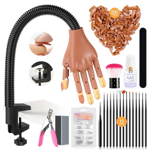 Miniatura 9 de Saviland Mano de práctica para uñas acrílicas, manos falsas móviles flexibles, kit de mano de entrenamiento de manicura para principiantes, mano