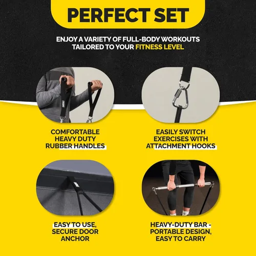 Miniatura 6 de Bandas de resistencia largas para entrenar hombres y mujeres, juego de 5 bandas de dominadas, asas de goma y anclaje de puerta, bandas de Negro 3