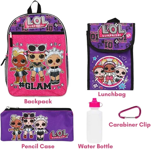 Miniatura 2 de LOL Surprise - Juego de artículos esenciales para la espalda y la escuela, color morado, talla 16 pulgadas, Púrpura, Mochila, viaje