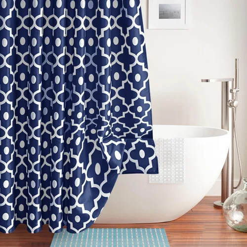 Miniatura 8 de Biscaynebay - Cortinas de ducha extralargas de tela texturizada, 72" x 84", perlas de Marruecos azul marino estampadas, cortina de baño de hotel