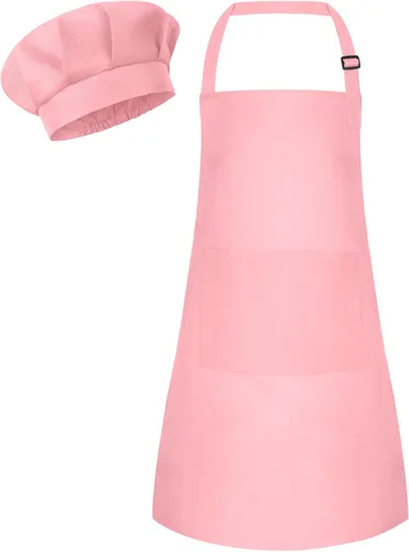 Miniatura 25 de Conjunto de Delantal y Gorro de Chef para Niños, Delantal Infantil Ajustable con 2 Bolsillos, para Niños Chef y Pintura, Cocinar, Hornear