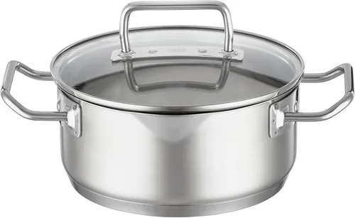 Rösle EXPERTISO Cookware Collection - Cacerola baja de acero inoxidable con tapa de cristal de 7.9 pulgadas