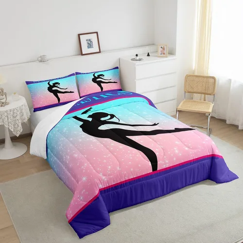 Miniatura 4 de Juego de ropa de cama de gimnasia tamaño Queen para niñas, edredón de cielo estrellado para niños y adolescentes, edredón con temática de danza