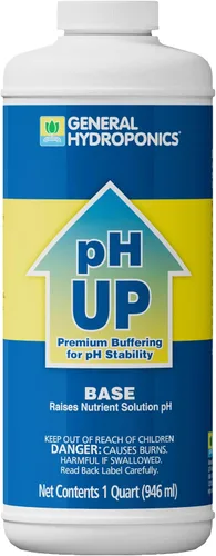 General Hydroponics pH Up Liquid Premium Buffer para estabilidad del pH, cuarto de galón