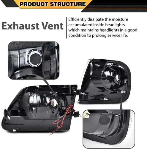 Miniatura 5 de CNNELL Juego de faros LED DRL estilo fábrica y luces de estacionamiento de esquina compatibles con F150 Expedition 1997-2002/Ford F150 Lente
