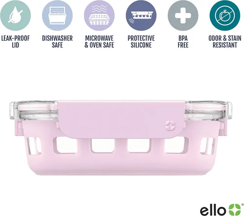 Miniatura 3 de Ello Duraglass - Recipiente de vidrio para preparación de comidas, 1.75 tazas, con funda de silicona y tapa de plástico hermética sin BPA, apto