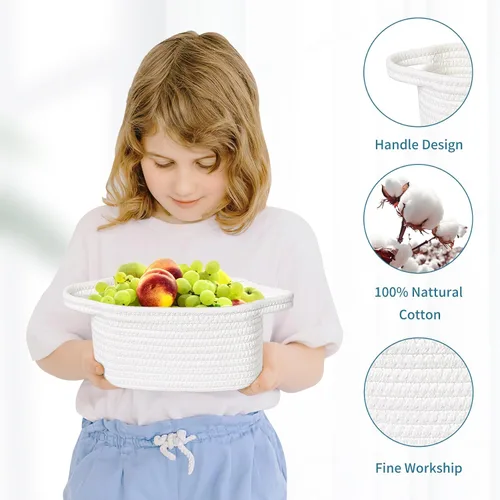 Miniatura 3 de ABenkle Cesta de almacenamiento pequeña, mini canasta, bonita canasta tejida de cuerda de algodón, cesta de estante, cesta de almacenamiento