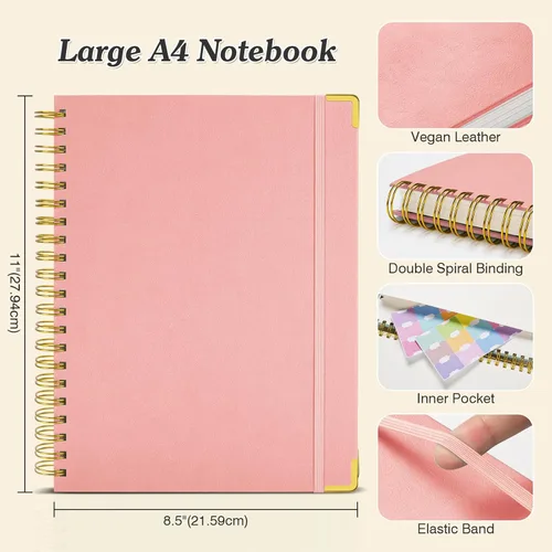 Miniatura 5 de Cuaderno de espiral de 8.5 x 11 pulgadas, 300 páginas numeradas, con renglones universitarios con contenedores, diario grueso de 100 GSM para Rosa