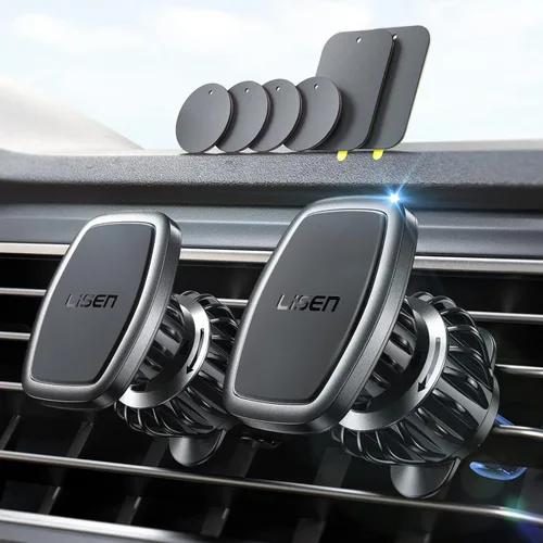 LISEN Paquete de 2 soportes magnéticos para teléfono para tu automóvil para teléfono, ventilación de automóvil, 6 imanes militares, soporte de