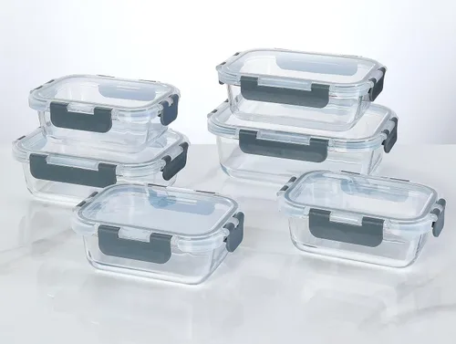 [Juego de 6 piezas] Recipientes de vidrio para preparación y almacenamiento de alimentos con tapas que proporcionan un buen sellado. Fiambreras de