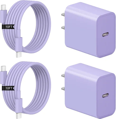 Miniatura 12 de Cargador de carga rápida para iPhone 17, 16, 15, paquete de 2+2 cargadores de pared USB C de 20 W con cable de carga rápida de 6 pies compatible