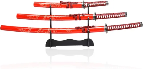 Miniatura 9 de Sword Valley Authentic Hanakiri Samurai Sword 3-Piece Set with 3-Tier Display Stand - Dragon Engraved Scabbards, Stainless Steel Blades, Waxed
