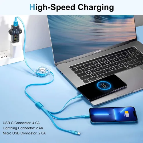 Miniatura 3 de Cable USB C de carga rápida múltiple 4A [2 unidades/4 pies] cargador múltiple retráctil USB A a tipo C/Lightning/Micro USB 3 en 1 cable USB