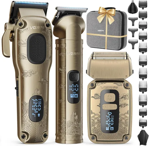 Vgrpro - Juego de cortapelos y recortadores para hombres profesionales, afeitadora eléctrica impermeable de lámina para barba facial, inalámbrica