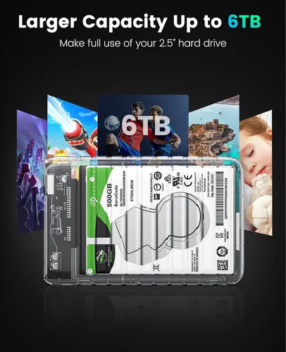 Miniatura 4 de ORICO Caja de disco duro externo de 2.5 pulgadas USB C a SATA III 5Gbps transparente para todos los discos SATA SSD HDD de 7mm 9.5mm 2.5 pulgadas