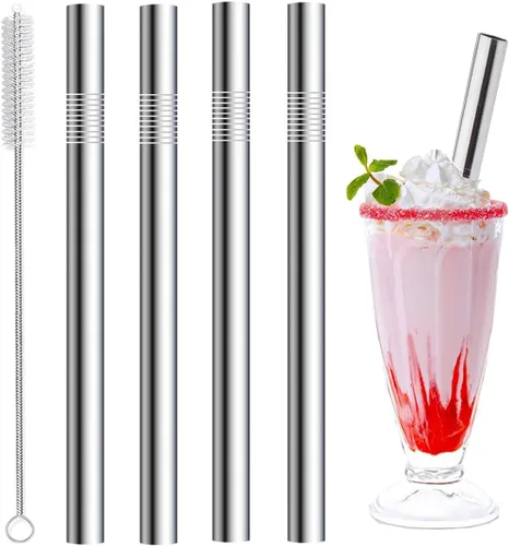Miniatura 17 de Vinaco Pajitas Reutilizables para Batidos y Malteadas de Boca Ancha de 0.4", Juego de 6 Pajitas de Acero Inoxidable de 8.5" y 10.5" con 1 Cepillo