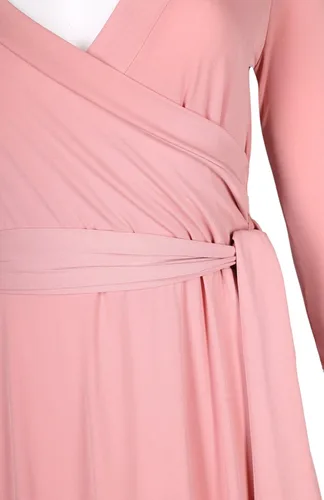 Miniatura 5 de Bon Rosy maxi vestido ceñido de mangas 34 y escote en V liso para mujer