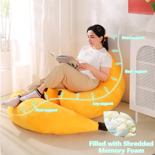 Miniatura 3 de Puf de plátano con otomana, sofá cama de suelo con reposapiés, cómoda tumbona convertible para adolescentes y adultos, sofá de felpa para Amarillo