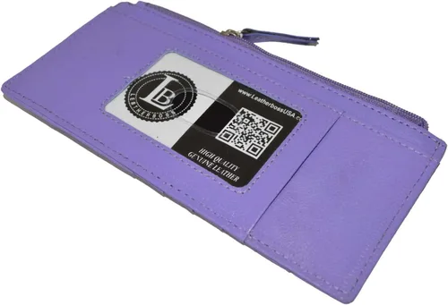 Miniatura 4 de Leatherboss - Funda para tarjetas todo en uno, cartera delgada con correa de protección para tarjetas, Púrpura, Cartera delgada