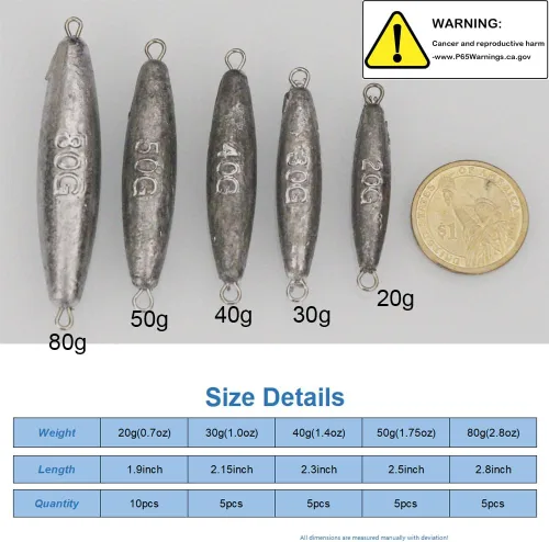 Miniatura 2 de Kit de plomos de arrastre en línea, pesos de pesca de doble anillo, balas de plomo/oliva para pesca de agua salada y agua dulce