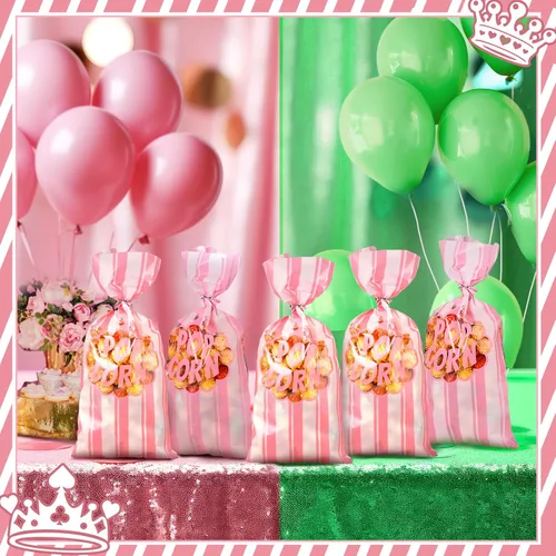 Miniatura 9 de 200 bolsas de palomitas de maíz, bolsas de plástico para máquina de palomitas de maíz, recipientes de maíz con lazos giratorios para carnaval, Rosa