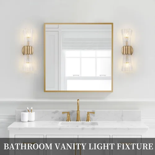 Miniatura 9 de EFINEHOME Apliques de pared modernos de mediados de siglo con pantalla de vidrio de cristal, luces de tocador de baño de 2 luces de vidrio, apliques
