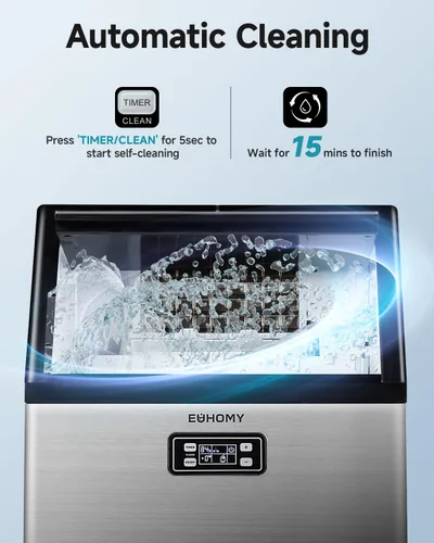 Miniatura 6 de EUHOMY Máquina Comercial de Hielo, Máquina de Hielo de Acero Inoxidable de 100 lbs/24H Bajo Mostrador con Capacidad de Almacenamiento de Hielo de 33