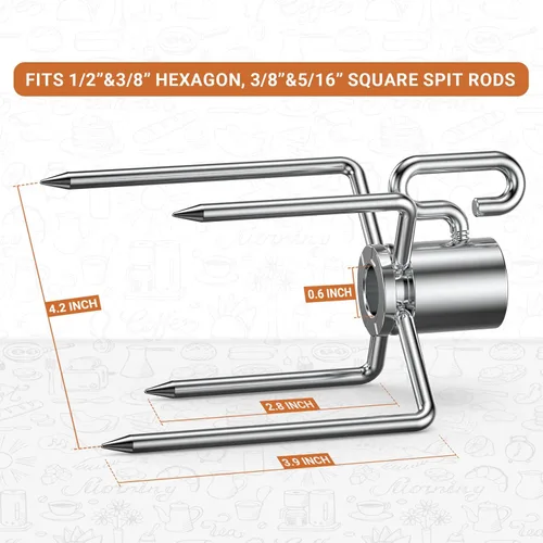 Miniatura 3 de Onlyfire 6002 Tenedores de carne asador (1 par) para parrillas, se adapta a varillas hexagonales de 1/2 pulgada y 3/8 pulgadas y 5/16 pulgadas