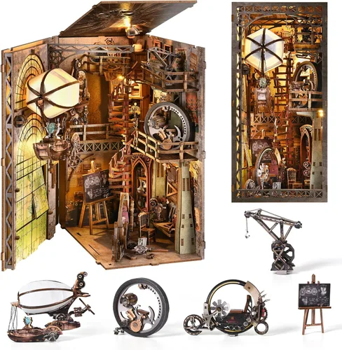 Miniatura 10 de TOYQI Kit de Rincón de Libros, Kits de Rincón de Libros para Adultos, Kit de Casa de Muñecas en Miniatura DIY Rompecabezas de Madera 3D Booknook