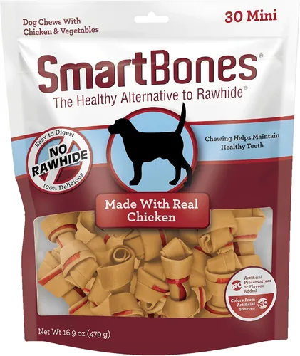 Miniatura 10 de SmartBones Mini masticables con mantequilla de maní real, 24 unidades, masticables sin piel cruda para perros (el embalaje puede variar)