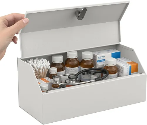 Botiquín de medicina con bloqueo, caja de almacenamiento de primeros auxilios de acero para montaje en pared con cerradura de llave, organizador