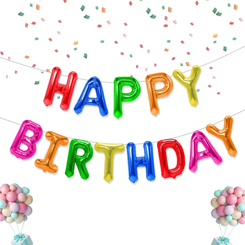 Miniatura 9 de Globos de feliz cumpleaños, 13 letras de papel de aluminio, 16 pulgadas, reutilizables, unisex, decoraciones de cumpleaños para niños y adultos