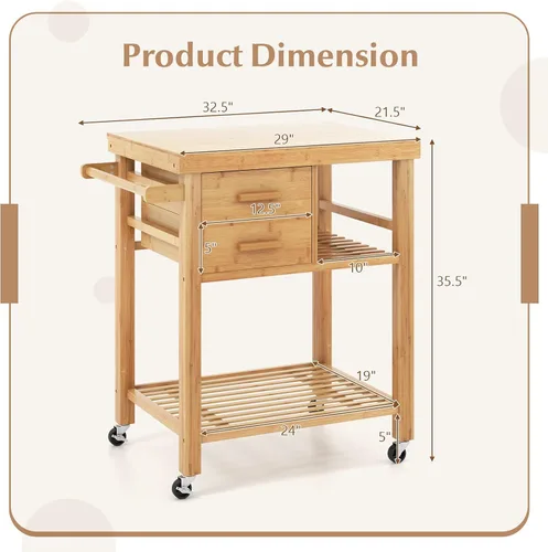 Miniatura 3 de LOKO Carrito de isla de cocina con ruedas, carrito de cocina con ruedas, carrito de cocina de madera rodante con cajones, estantes, toallero