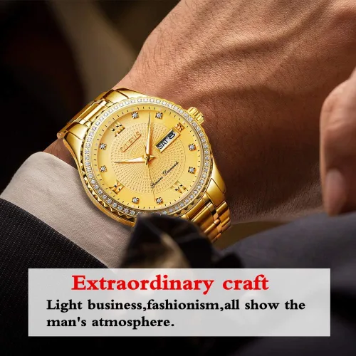 Miniatura 2 de OLEVS Relojes de diamantes de lujo para hombre, reloj de cuarzo impermeable, reloj de pulsera con calendario romano