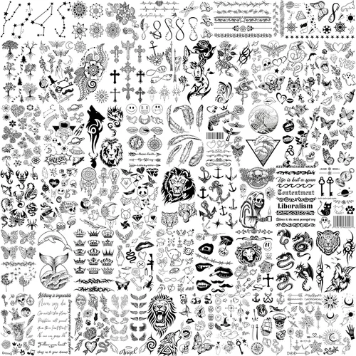 EGMBGM 52 hojas de tatuajes temporales pequeños para niños, niños y niñas, tatuajes tribales de animales, mariposas, anclas, brújulas, pegatinas de