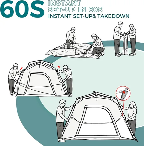 Miniatura 2 de Hewolf Instant Tent for 4-6 Person Camping, Waterproof Easy Pop Up Tent Sets Up in 60 Seconds for Family Outdoor Hiking & Backpacking with Carry Bag