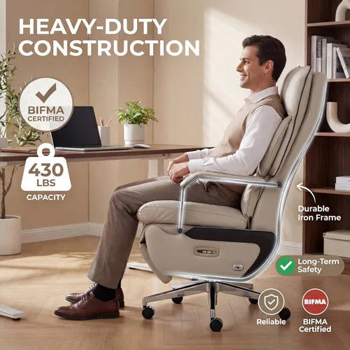 Miniatura 9 de Silla de oficina reclinable ejecutiva de doble motor con reposapiés, reclinable eléctrico con un solo clic, soporte lumbar de masaje y almohada