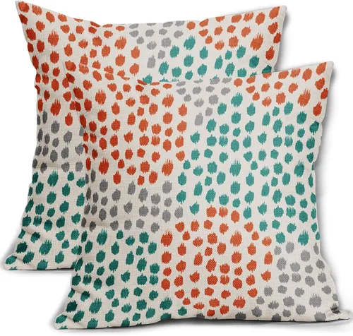 Miniatura 74 de Fundas de almohada marrón y blancas de 18 x 18 pulgadas, juego de 2 almohadas boho grises con lunares, fundas de almohada modernas estampadas