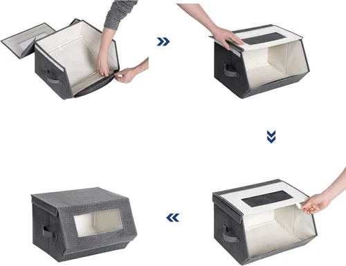 Miniatura 6 de SONGMICS URPLB02G - Juego de 2 cubos de almacenamiento apilables, cajas de almacenamiento con tapas y ventanas delanteras, organizadores de armario