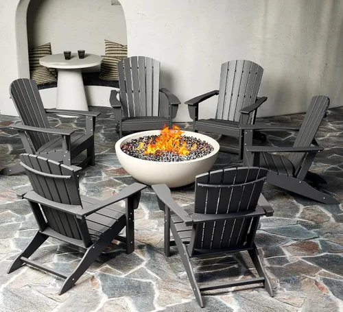 Miniatura 18 de BRIOPAWS - Juego de 2 sillas Adirondack Tamaño grande Silla para hoguera Plástico HDPE Para todo tipo de clima para terraza, al aire gris