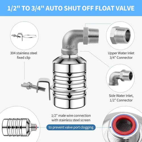 Miniatura 3 de Válvula de flotador de agua para tanque de agua, sistema de control automático de nivel de agua Aquapulse, válvula de flotador de acero inoxidable