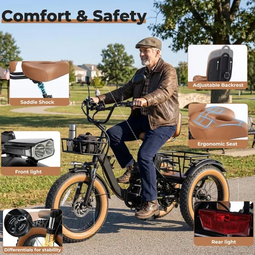 Miniatura 6 de Electric Tricycle for Adults 750W(Peak 1350W) 48V15.6Ah Etrike 20"x4" Fat Tire Electric Trike 3-Wheel Aluminum Alloy Folding Electric Tricycle Max