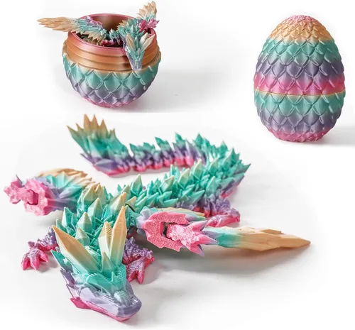 Miniatura 8 de Huevo de dragón impreso en 3D, juguete misterioso de dragón de cristal, dragón articulado, decoración de escritorio para el hogar, huevos