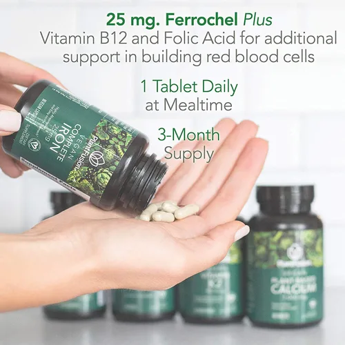 Miniatura 6 de PlantFusion Suplementos veganos de hierro de, suplementos premium de hierro a base de plantas para mujeres y hombres (25 mg), más folato y B12, 90
