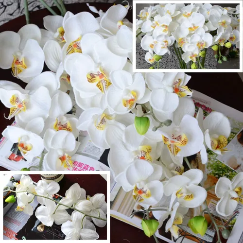 Miniatura 8 de FagusHome Flores artificiales de seda Phalaenopsis de 41 pulgadas, 2 piezas con 2 paquetes de hojas, plantas artificiales de orquídea en blanco