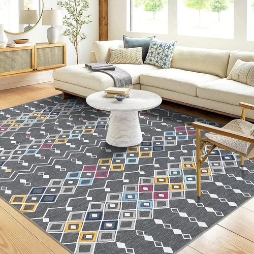 Miniatura 17 de FairOnly Alfombra bohemia abstracta de 2 x 3, para interiores y exteriores, antideslizante, lavable, alfombra pequeña para cocina, dormitorio, baño