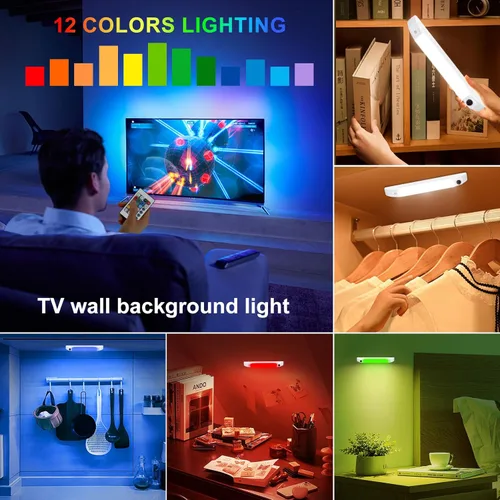 Miniatura 4 de BIGMONAT Luz LED para Debajo del Gabinete, Luces de Barra LED RGB de Cambio de Colores Operadas con Batería con Control Remoto, Luces LED Multicolor