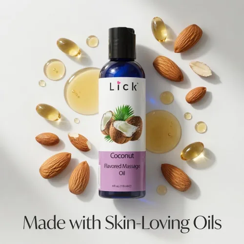 Miniatura 9 de Lick Aceite de masaje con sabor a coco, aceite de masaje comestible tropical con aceite de almendras dulces y vitamina E, fórmula hidratante segura