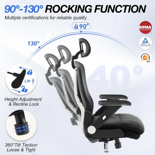 Miniatura 6 de Silla de oficina ergonómica de 750 libras, sillas de oficina grandes y altas mejoradas para personas pesadas, silla de escritorio de malla con Negro
